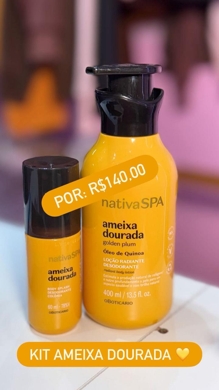 ✨🍑 Kit Ameixa Dourada – Loção Hidratante 400ml + Body Splash 60ml